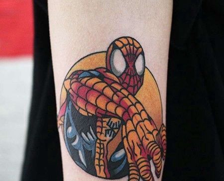 Old School小臂蜘蛛侠纹身图案