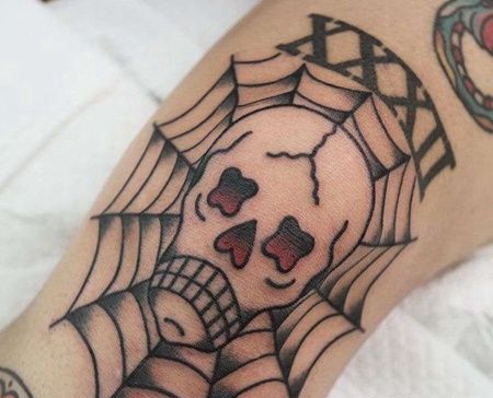 Old School膝盖骷髅纹身图案