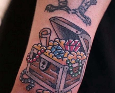 Old School小臂宝箱纹身图案