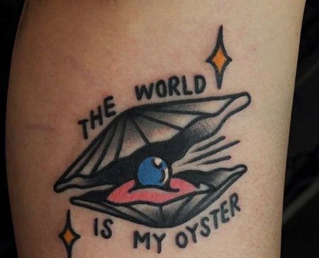 Old School小腿珍珠纹身图案