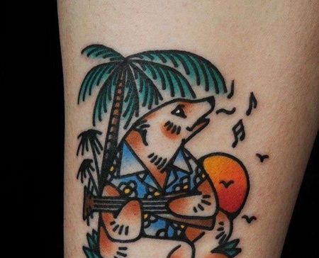 Old School小腿北极熊纹身图案