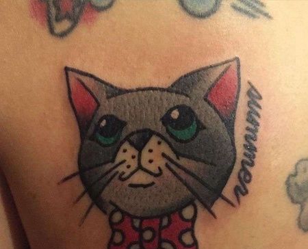 Old School前胸猫纹身图案