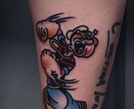 Old School小腿大力水手纹身图案