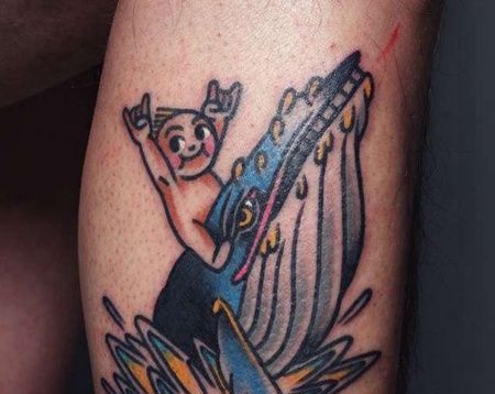 Old School小臂鲸鱼纹身图案