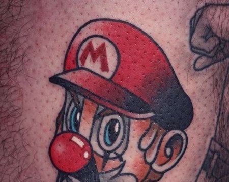 Old School大腿超级玛丽纹身图案