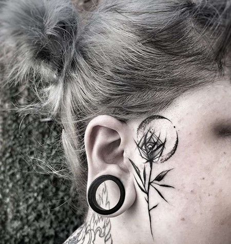 线条脸部玫瑰纹身图案