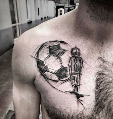 线条锁骨足球纹身图案