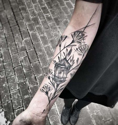 线条小臂路灯纹身图案