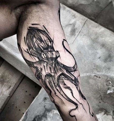 线条大臂章鱼纹身图案