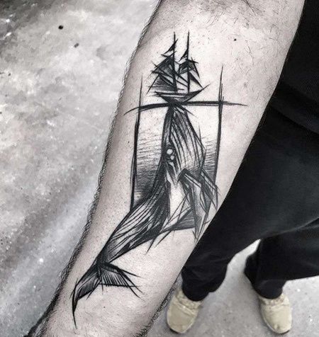 线条小臂鲸鱼纹身图案