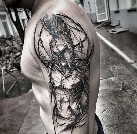 线条大臂斯巴达纹身图案