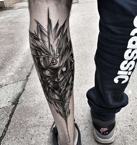 线条小腿火影忍者鸣人纹身图案