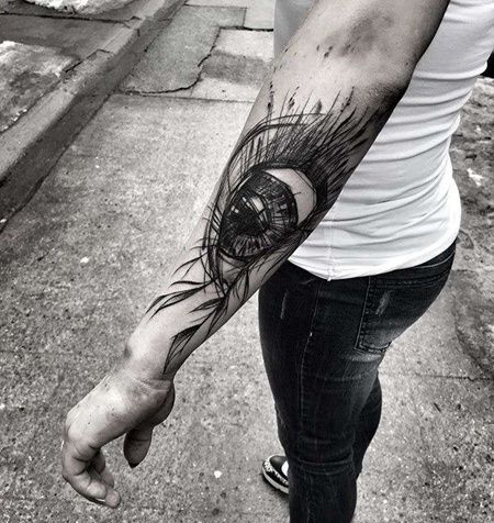 线条小臂眼睛纹身图案