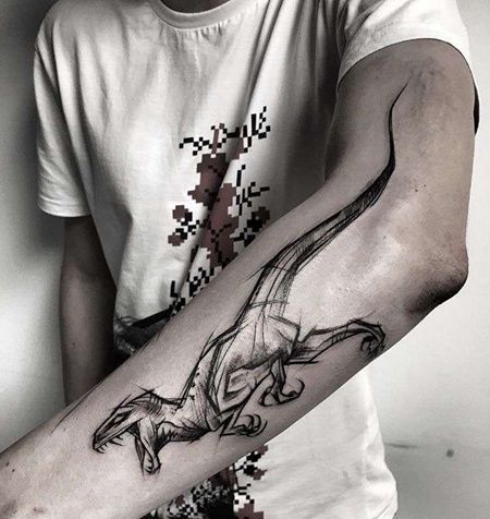 线条小臂恐龙纹身图案