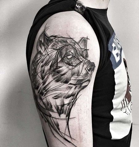 线条大臂熊纹身图案