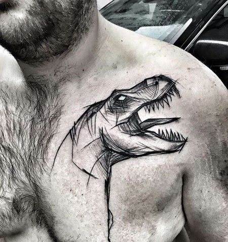 线条前胸恐龙纹身图案