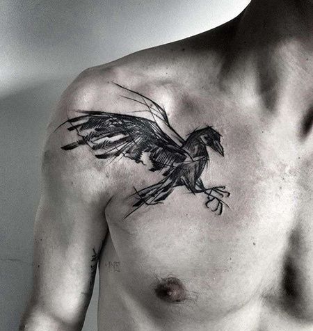线条前胸鸟纹身图案