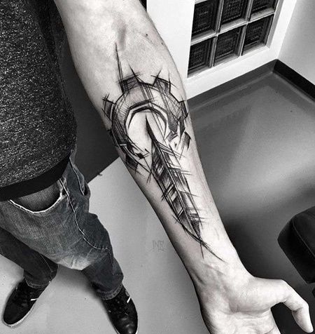 线条小臂建筑纹身图案