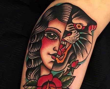 Old School大臂女人黑豹纹身图案