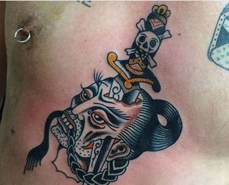 Old School前胸腹部人像纹身图案