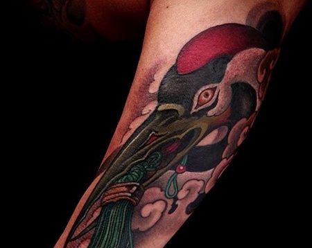 新传统小臂鹤纹身图案