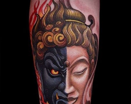 新传统小臂佛不动明王纹身图案