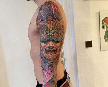New School胳膊鬼武士鲤鱼纹身图案