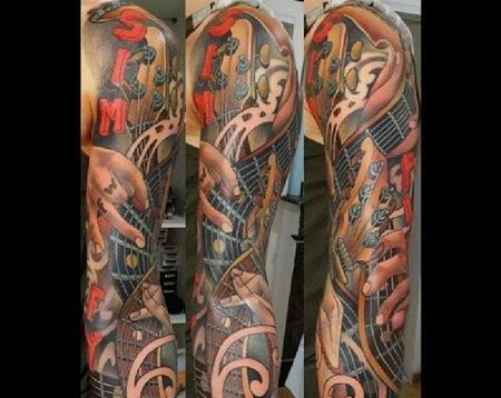 New School大臂吉他纹身图案