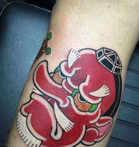 日式小腿天狗纹身图案