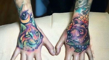 New School手背猫熊纹身图案