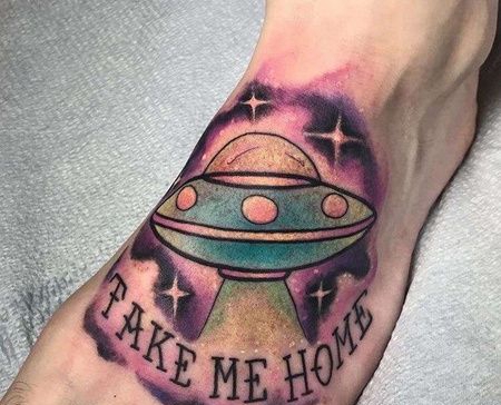 New School脚背飞碟纹身图案