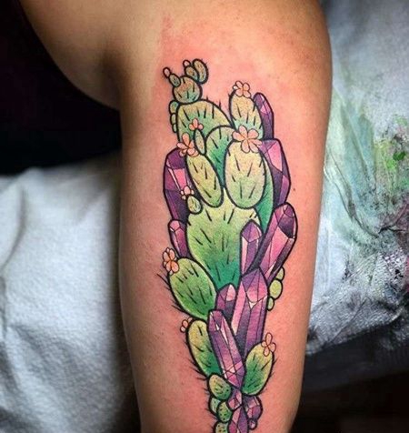 New School大臂仙人掌纹身图案