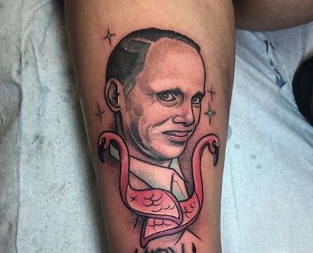 New School小腿火烈鸟人像纹身图案