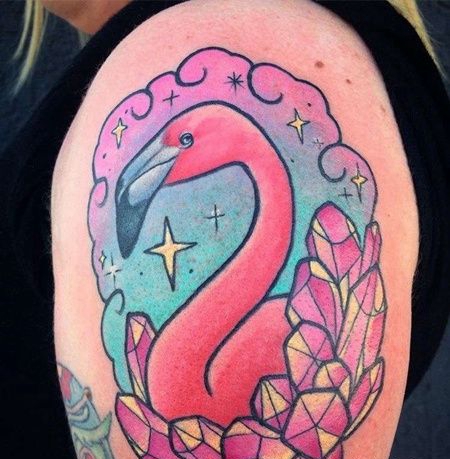 New School大臂火烈鸟纹身图案