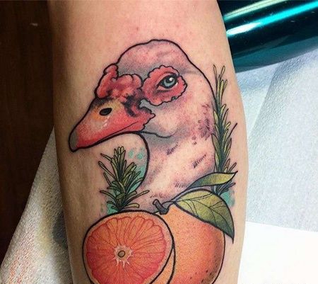 New School小腿鸭子纹身图案