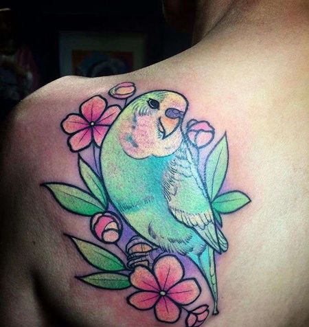 New School后背鹦鹉纹身图案