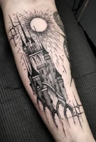 一组哥特黑灰手臂纹身图案