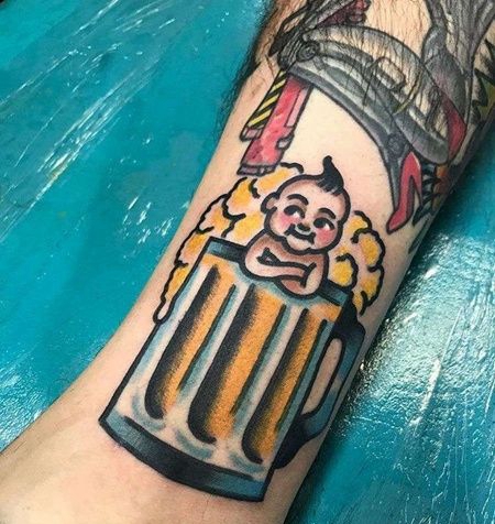 Old School小腿啤酒纹身图案