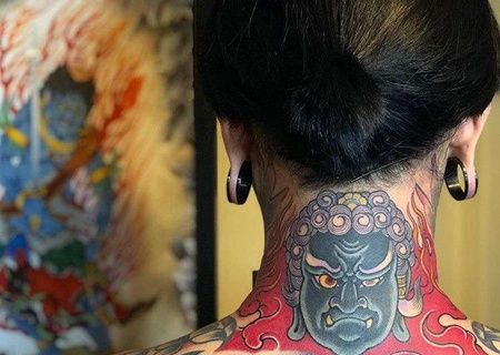 日式后颈不动明王纹身图案