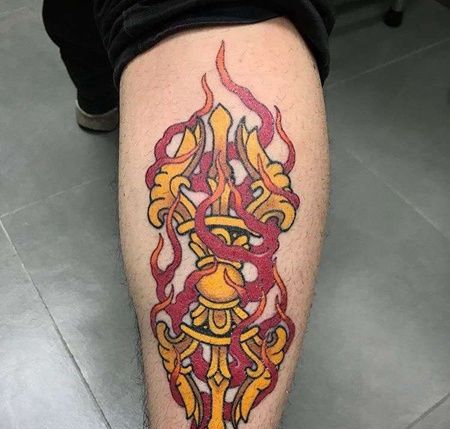 日式小腿降魔杵纹身图案