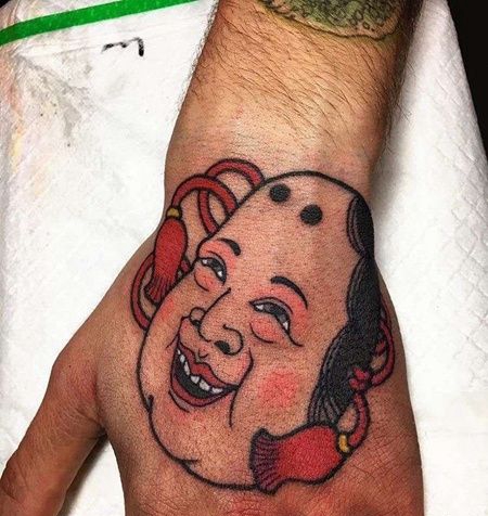 日式手背面具纹身图案