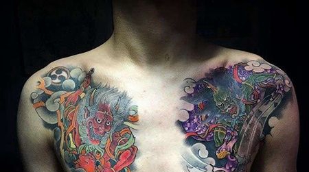 日式前胸风神雷神纹身图案