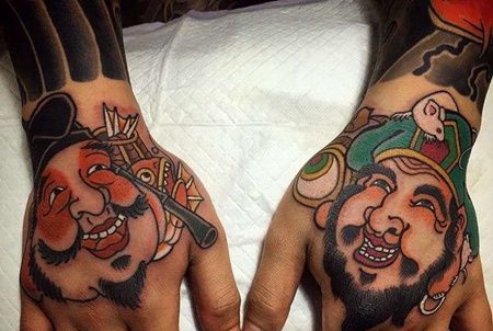 日式手背人像纹身图案