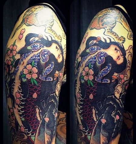 日式大臂美人鱼纹身图案