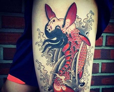 日式大腿美人鱼纹身图案