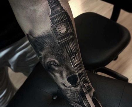 写实小臂狼纹身图案