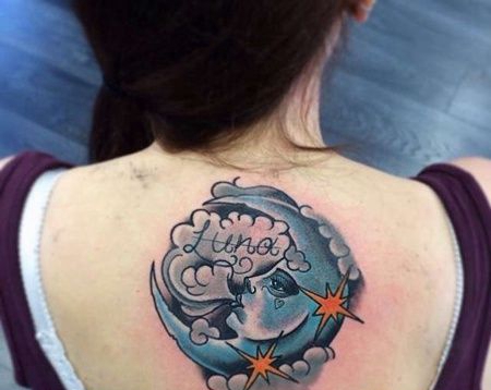 New School后背月亮纹身图案