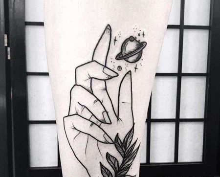 小腿手星空纹身图案