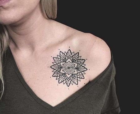 几何锁骨繁花纹身图案