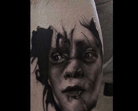 写实小腿剪刀手爱德华纹身图案